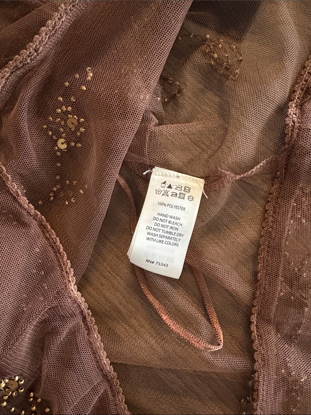 Sheer Embellished Brown V-Neck Mesh Tank Top - Picture 10 of 17